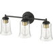 Abilene 3 Light 21.75 inch Matte Black Vanity Light Wall Light